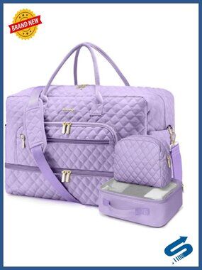 Large Travel Duffle Bag Weekender with Shoe Compartment, Toiletry Bag & Packing